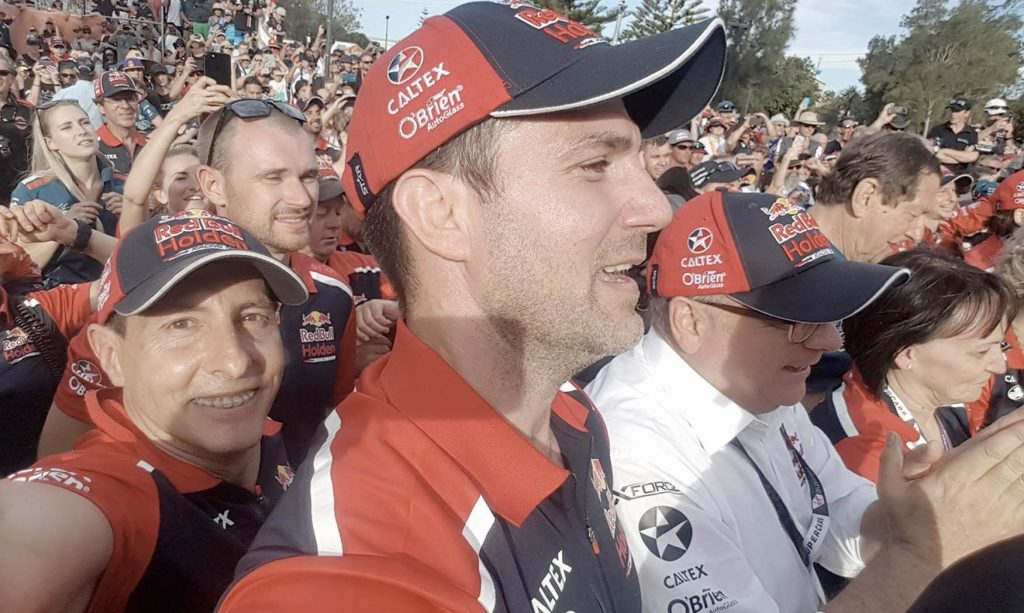 Photo of Chris Brady celebrating a Red bull Racing Team win