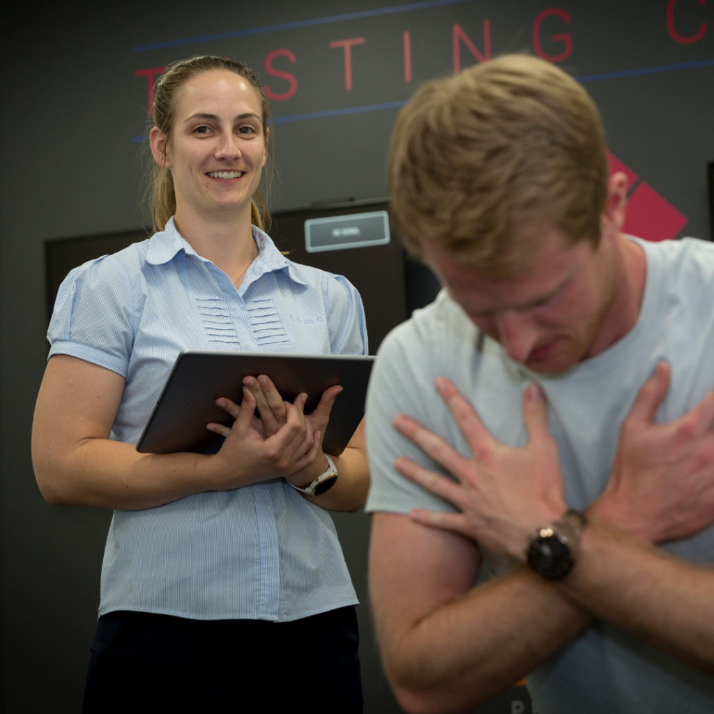 Physiotherapist Jess Clarey running a client through a VALD Performance Assessment
