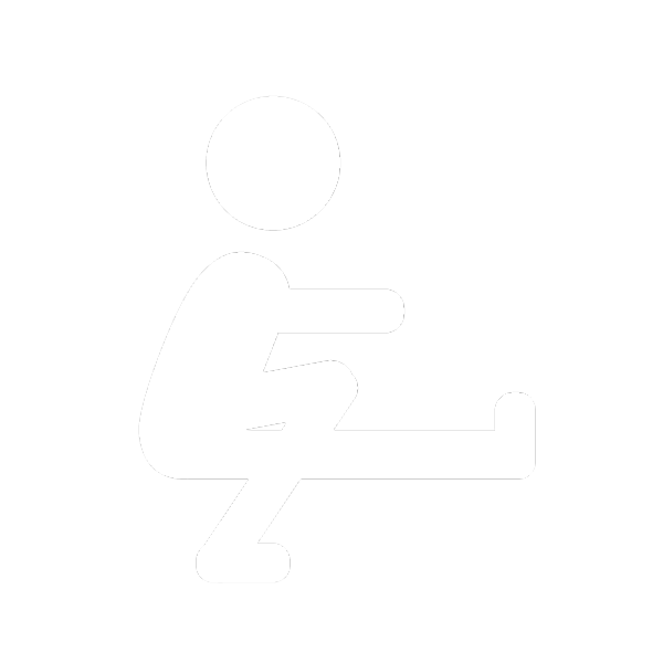 White icon of a man doing a single leg squat