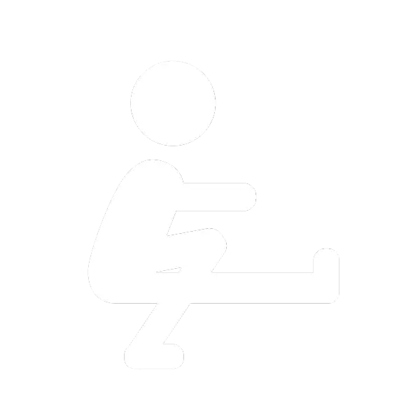 White icon of a man doing a single leg squat